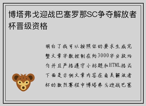 博塔弗戈迎战巴塞罗那SC争夺解放者杯晋级资格
