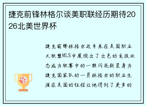 捷克前锋林格尔谈美职联经历期待2026北美世界杯
